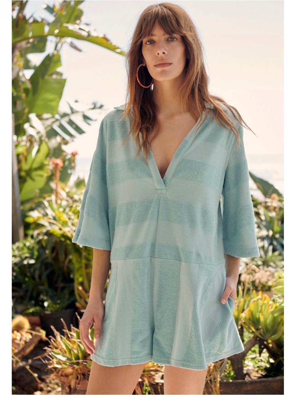 We The Free Light Blue Terry V-Neck Romper
